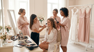 Bride and bridesmaids getting ready on wedding morning timeline